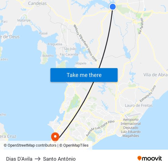 Dias D'Avila to Santo Antônio map