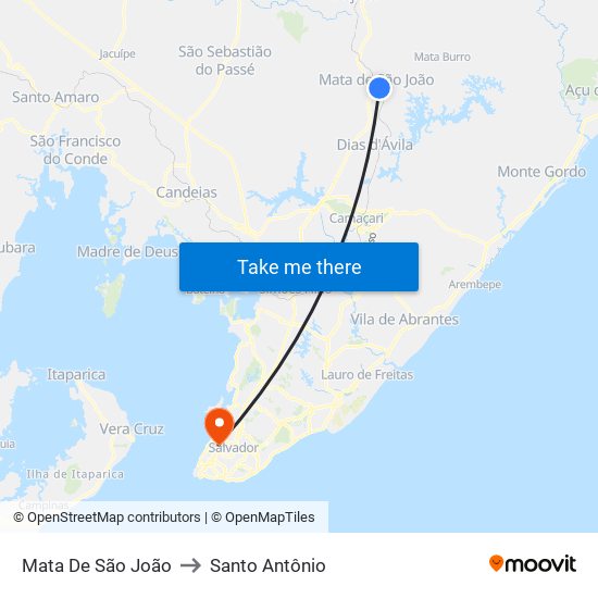 Mata De São João to Santo Antônio map