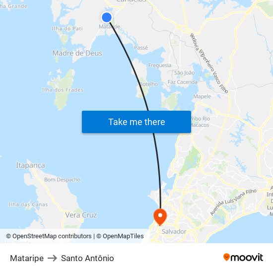 Mataripe to Santo Antônio map