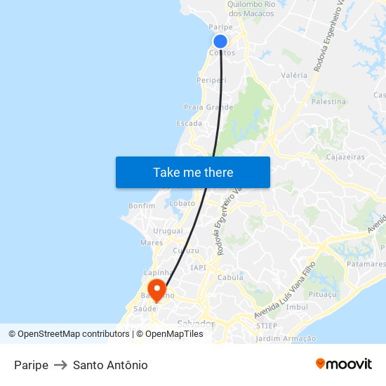 Paripe to Santo Antônio map