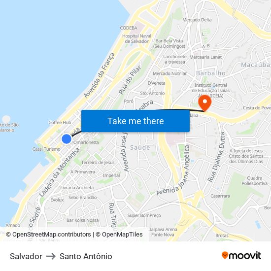 Salvador to Santo Antônio map