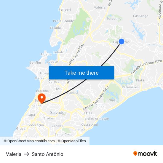 Valeria to Santo Antônio map