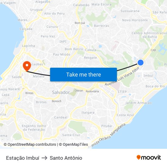 Estação Imbuí to Santo Antônio map
