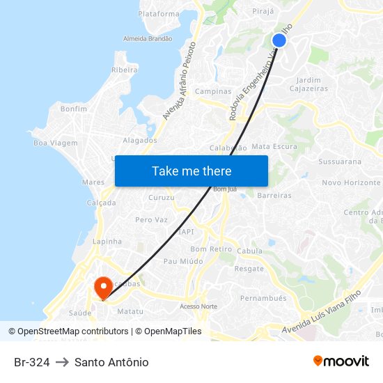 Br-324 to Santo Antônio map