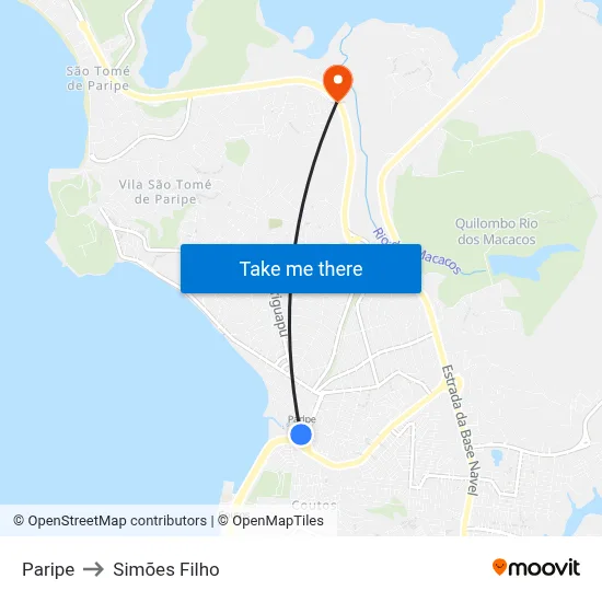 Paripe to Simões Filho map