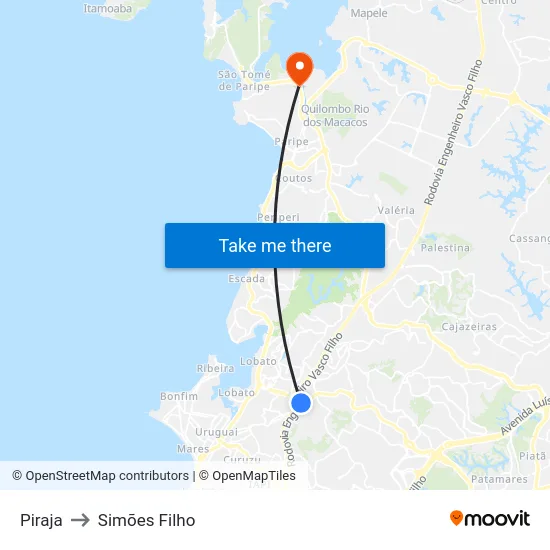 Piraja to Simões Filho map