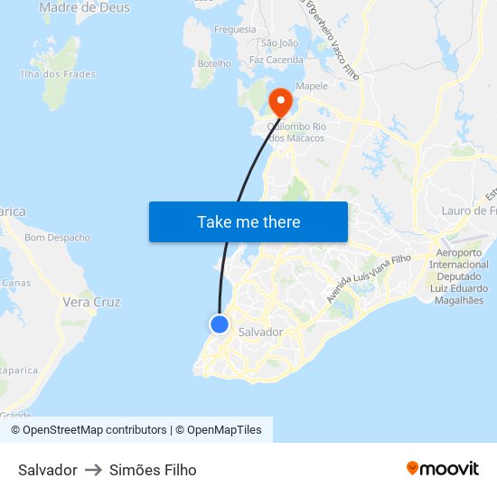 Salvador to Simões Filho map