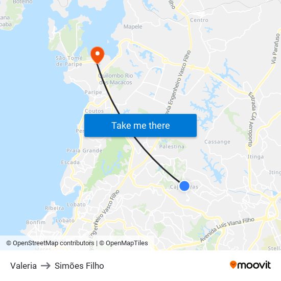 Valeria to Simões Filho map