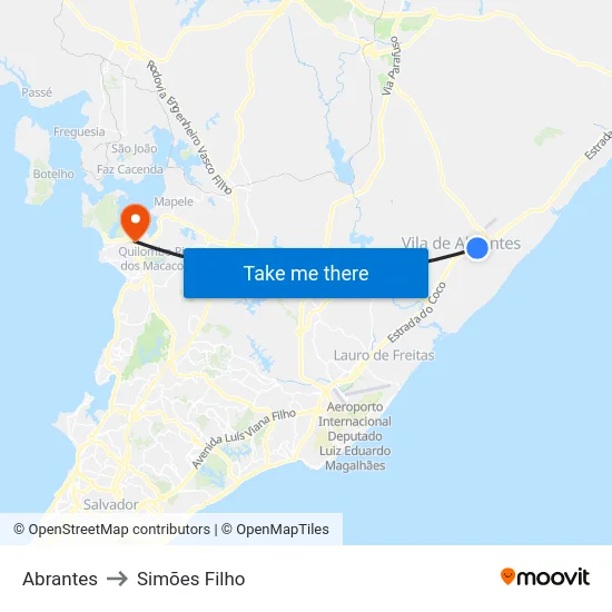 Abrantes to Simões Filho map
