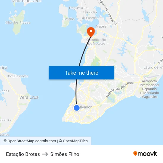 Estação Brotas to Simões Filho map