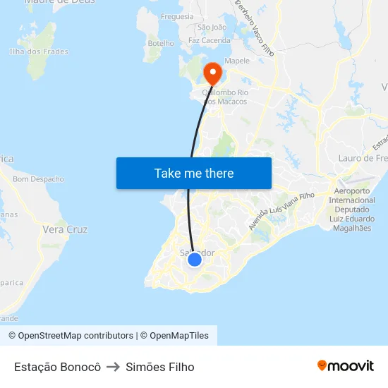 Estação Bonocô to Simões Filho map