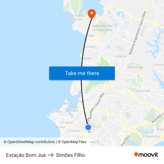 Estação Bom Juá to Simões Filho map