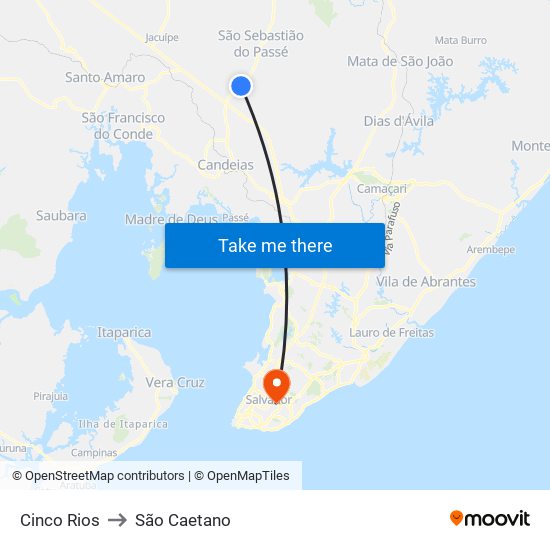Cinco Rios to São Caetano map