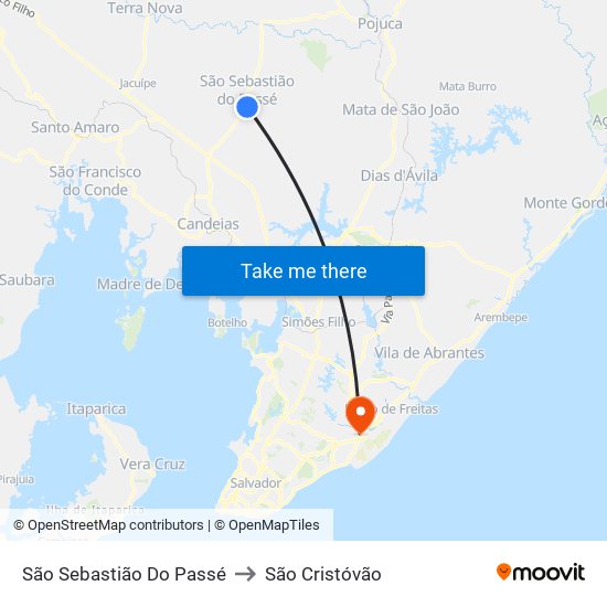 São Sebastião Do Passé to São Cristóvão map