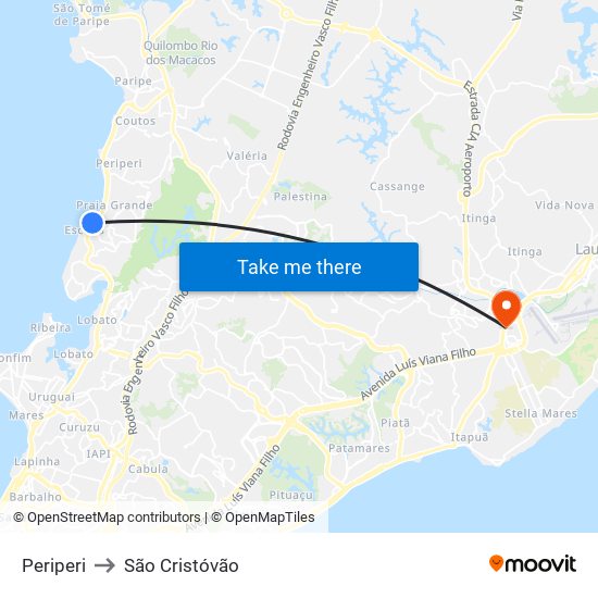 Periperi to São Cristóvão map