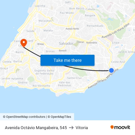 Avenida Octávio Mangabeira, 545 to Vitoria map