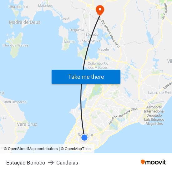 Estação Bonocô to Candeias map
