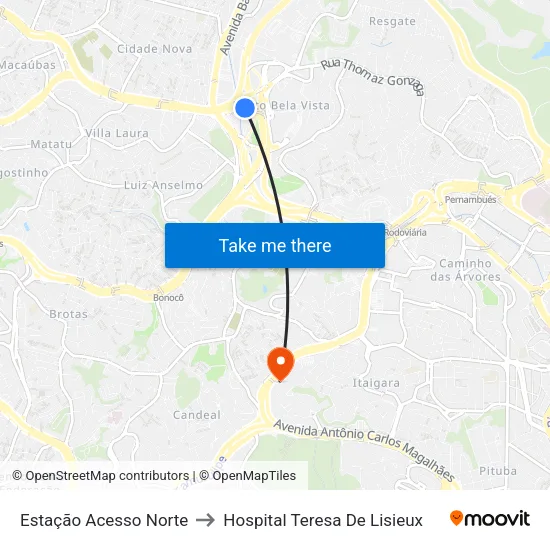 Estação Acesso Norte to Hospital Teresa De Lisieux map