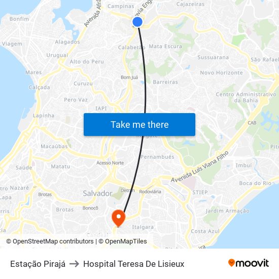 Estação Pirajá to Hospital Teresa De Lisieux map