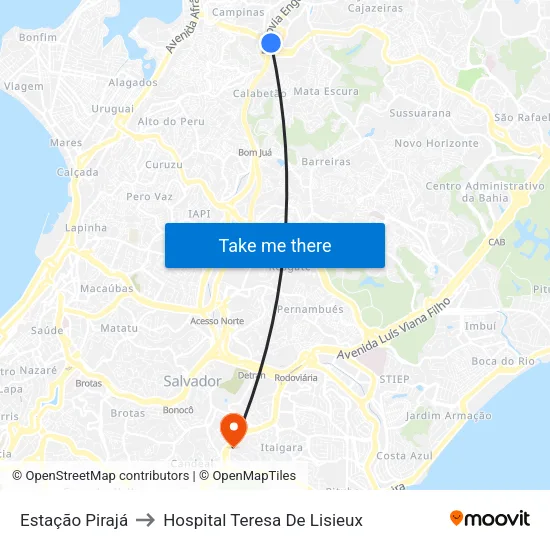 Estação Pirajá to Hospital Teresa De Lisieux map