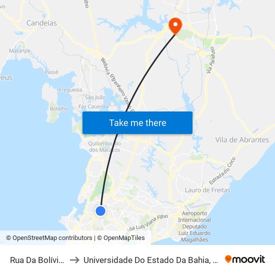 Rua Da Bolívia, 725 to Universidade Do Estado Da Bahia, Campus XIX map