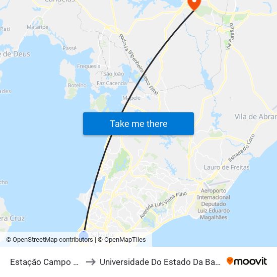 Estação Campo De Pólvora to Universidade Do Estado Da Bahia, Campus XIX map