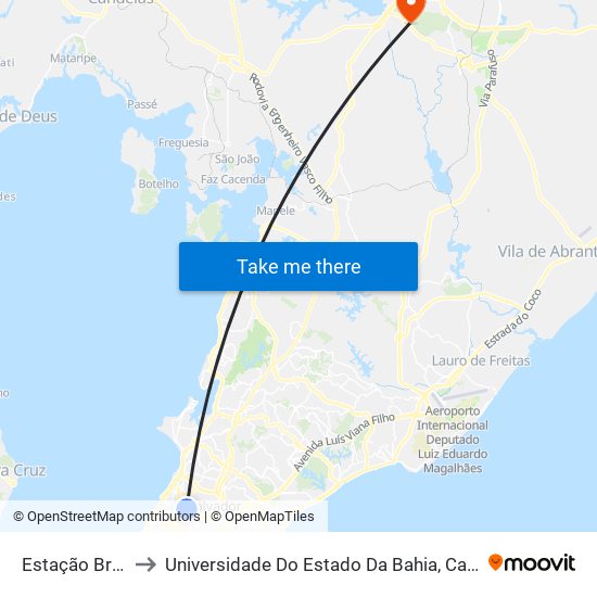 Estação Brotas to Universidade Do Estado Da Bahia, Campus XIX map