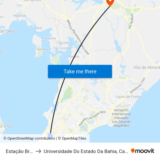Estação Brotas to Universidade Do Estado Da Bahia, Campus XIX map
