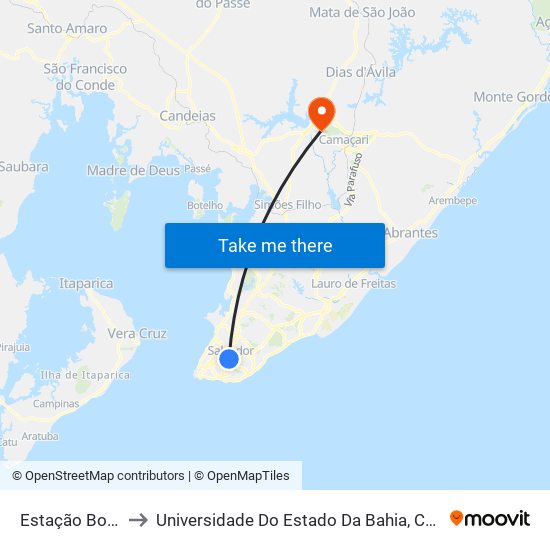 Estação Bonocô to Universidade Do Estado Da Bahia, Campus XIX map