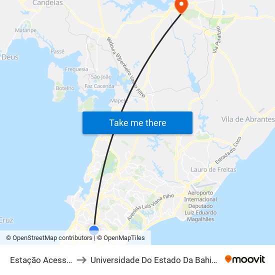 Estação Acesso Norte to Universidade Do Estado Da Bahia, Campus XIX map