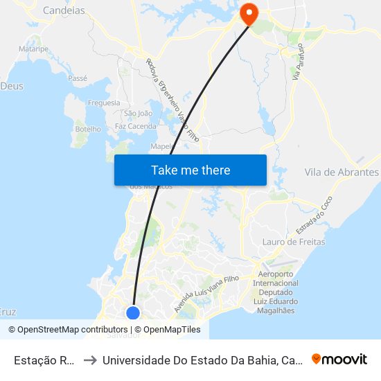 Estação Retiro to Universidade Do Estado Da Bahia, Campus XIX map