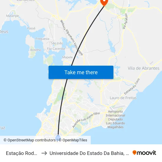 Estação Rodoviária to Universidade Do Estado Da Bahia, Campus XIX map