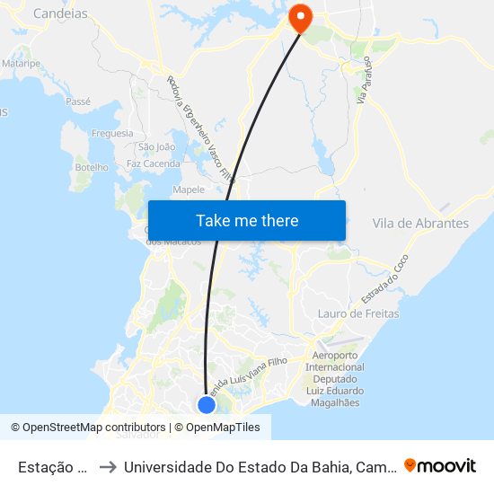 Estação Cab to Universidade Do Estado Da Bahia, Campus XIX map