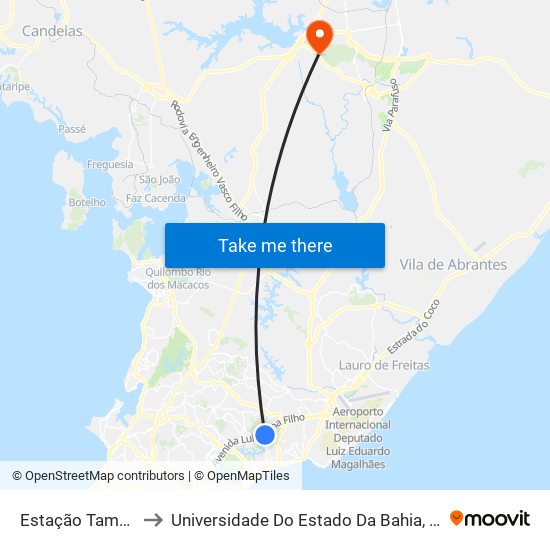 Estação Tamburugy to Universidade Do Estado Da Bahia, Campus XIX map