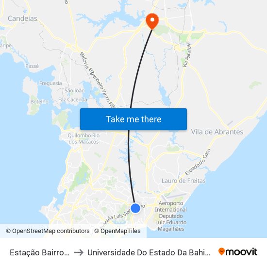 Estação Bairro Da Paz to Universidade Do Estado Da Bahia, Campus XIX map