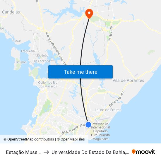 Estação Mussurunga to Universidade Do Estado Da Bahia, Campus XIX map