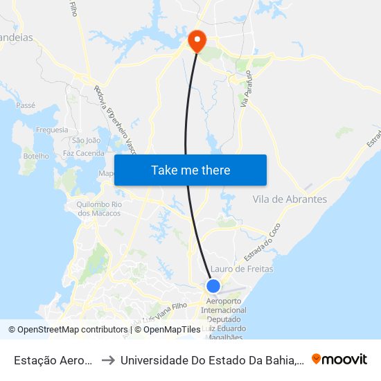 Estação Aeroporto ✈ to Universidade Do Estado Da Bahia, Campus XIX map