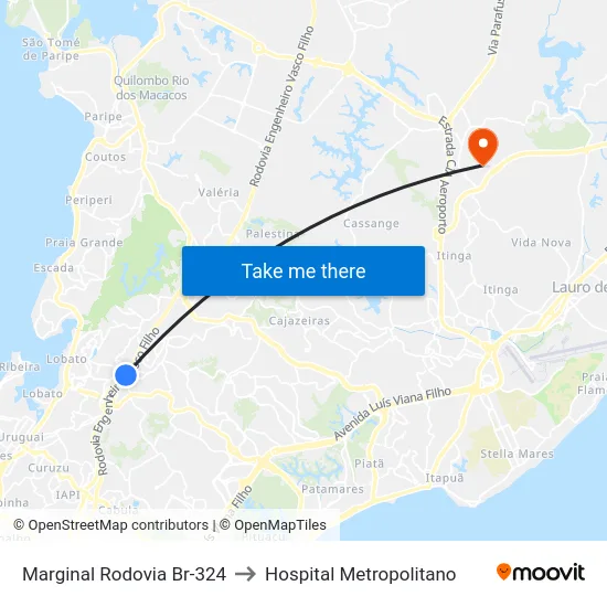 Marginal Rodovia Br-324 to Hospital Metropolitano map