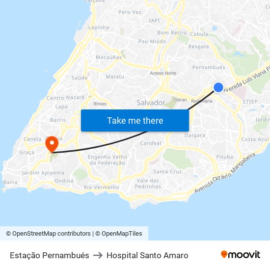 Estação Pernambués to Hospital Santo Amaro map