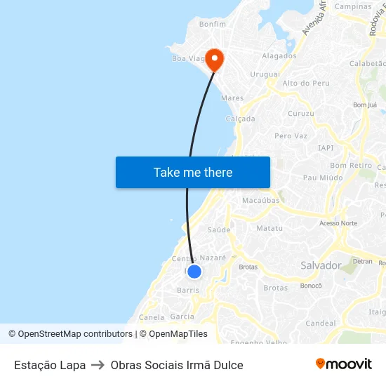 Estação Lapa to Obras Sociais Irmã Dulce map