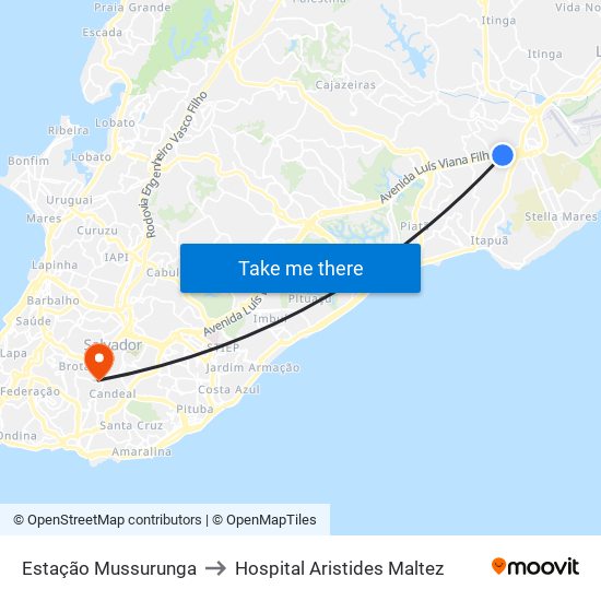 Estação Mussurunga to Hospital Aristides Maltez map