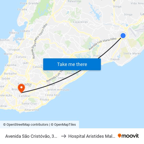 Avenida São Cristóvão, 3948 to Hospital Aristides Maltez map