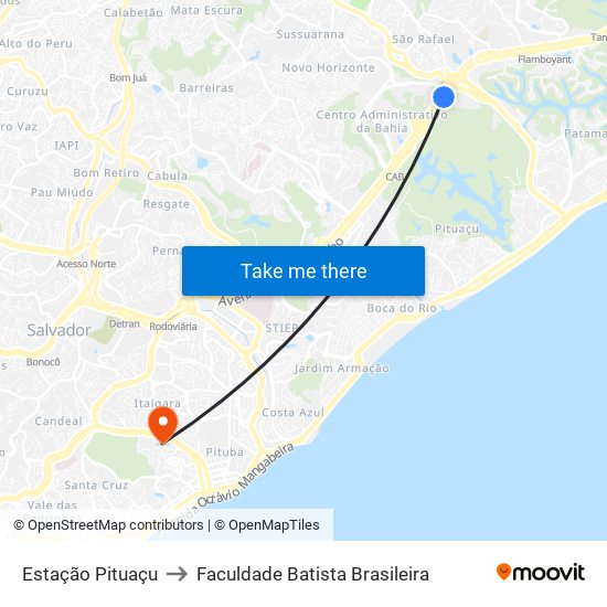 Estação Pituaçu to Faculdade Batista Brasileira map