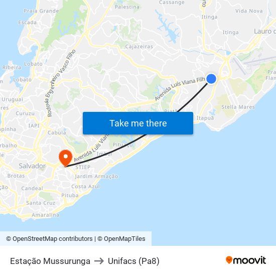 Estação Mussurunga to Unifacs (Pa8) map