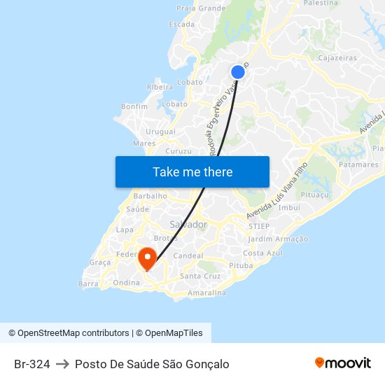 Br-324 to Posto De Saúde São Gonçalo map