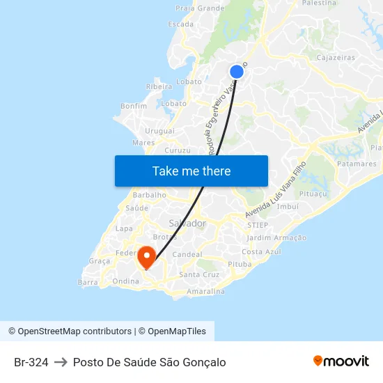 Br-324 to Posto De Saúde São Gonçalo map