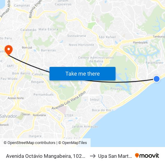 Avenida Octávio Mangabeira, 10241 to Upa San Martin map