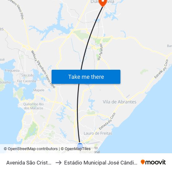 Avenida São Cristóvão, 75 A to Estádio Municipal José Cândido Dos Santos map