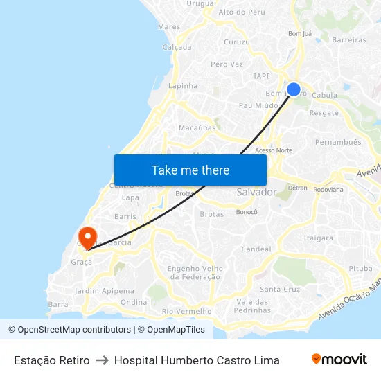 Estação Retiro to Hospital Humberto Castro Lima map