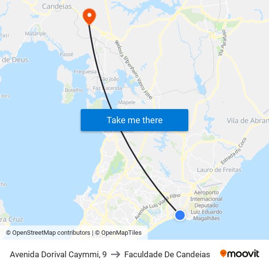 Avenida Dorival Caymmi, 9 to Faculdade De Candeias map
